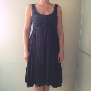 Narciso Rodriguez black silk corset peasant dress.  Snap front, corset details